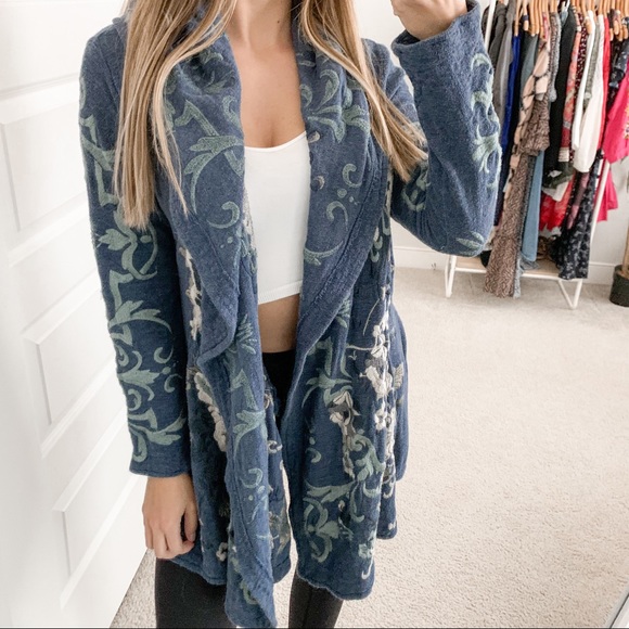 Biya Embroidered Draped Cardigan Blue 